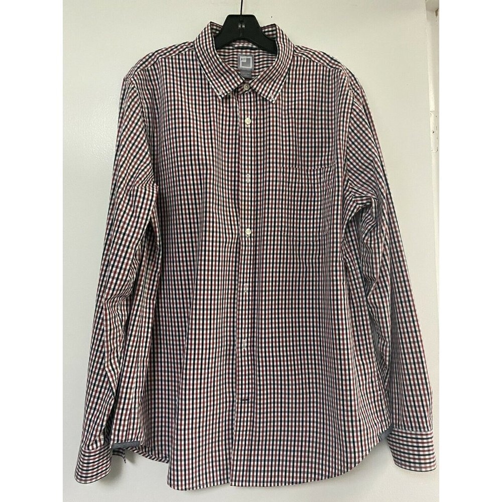 JCP Men's Red Navy White Plaid Check Button Down Dress SHIRT Large